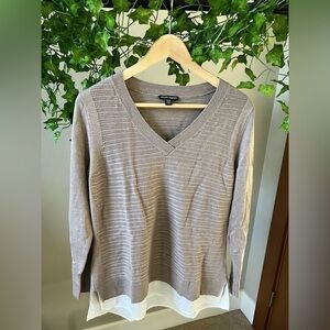 V-neck long sleeve sweater with dress shirt bottom hem size medium Hilary Radley